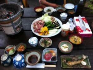 Dinner at a Japanese ryokan onsen hotel