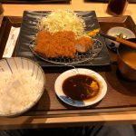 Picture of tonkatsu with rice, cabbage, miso soup